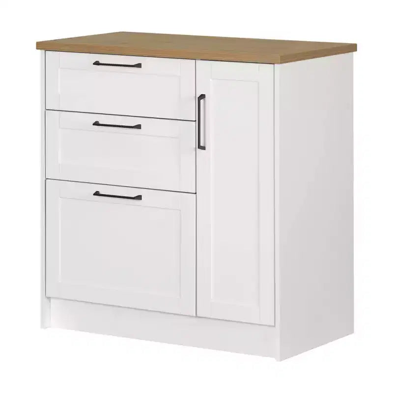 Îlot de cuisine compact avec 3 tiroirs et placard de rangement - Blanc/Noix de muscade
