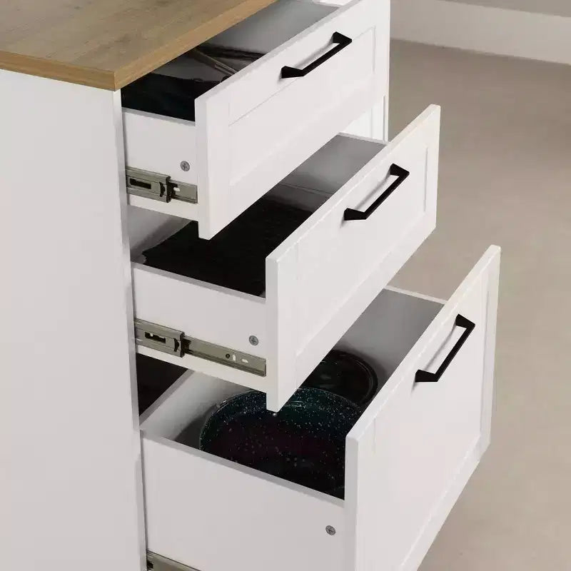 Îlot de cuisine compact avec 3 tiroirs et placard de rangement - Blanc/Noix de muscade