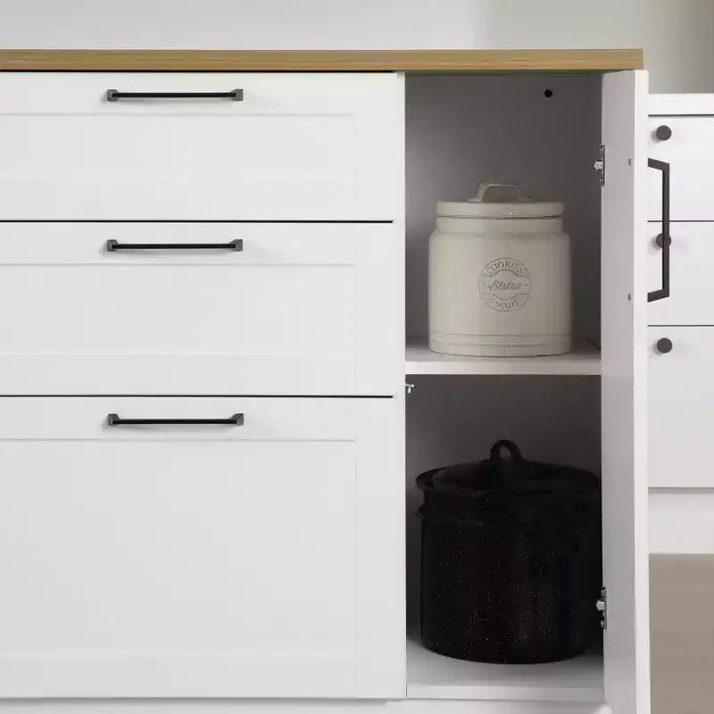 Îlot de cuisine compact avec 3 tiroirs et placard de rangement - Blanc/Noix de muscade