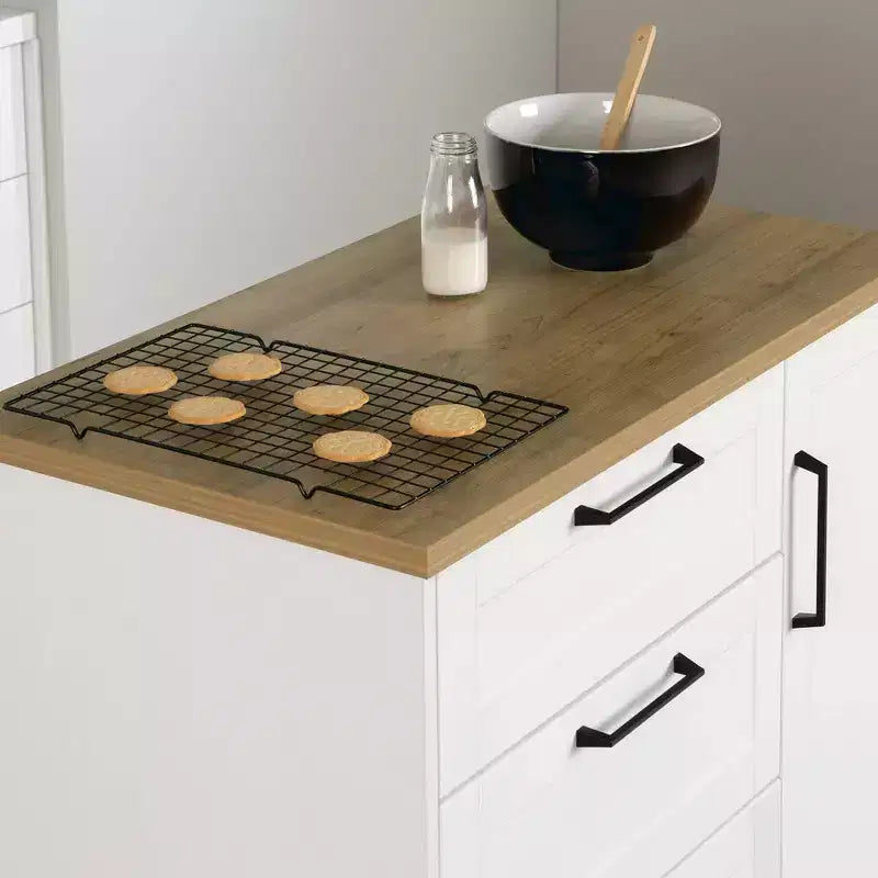 Îlot de cuisine compact avec 3 tiroirs et placard de rangement - Blanc/Noix de muscade