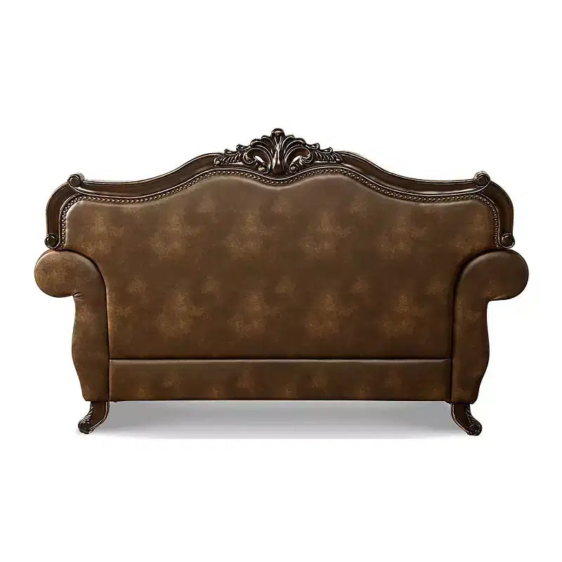 Causeuse traditionnelle 73 po avec garniture cloutée et coussins décoratifs – Brun