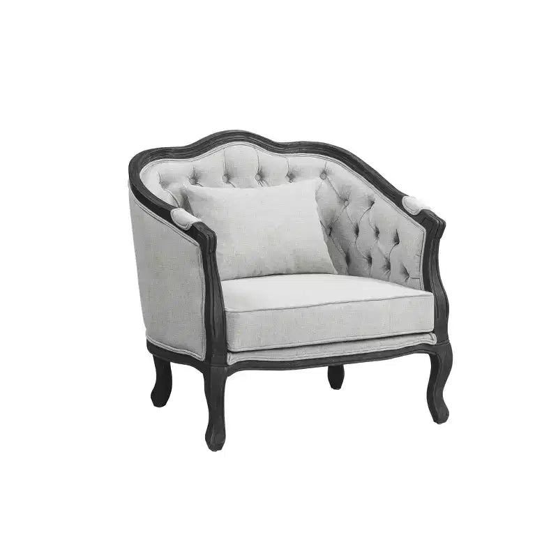 Fauteuil d'appoint 37" - Lin gris avec cadre en bois marron foncé