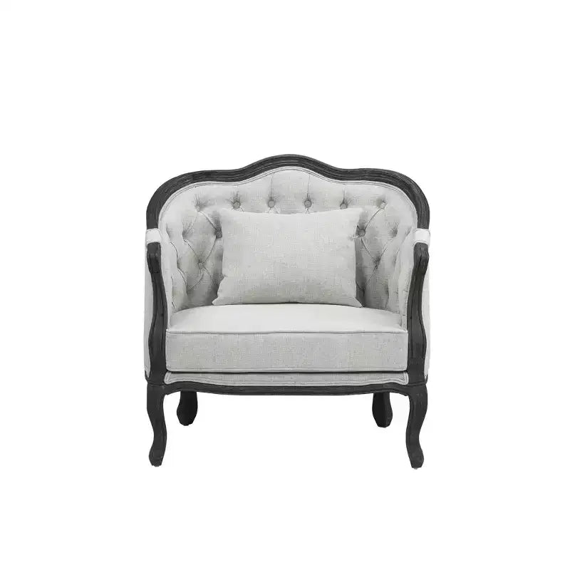 Fauteuil d'appoint 37" - Lin gris avec cadre en bois marron foncé