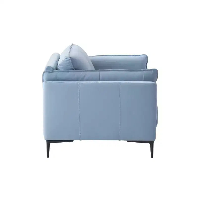 Canapé 68 po en cuir pleine fleur bleu clair avec pieds en métal et garniture cloutée