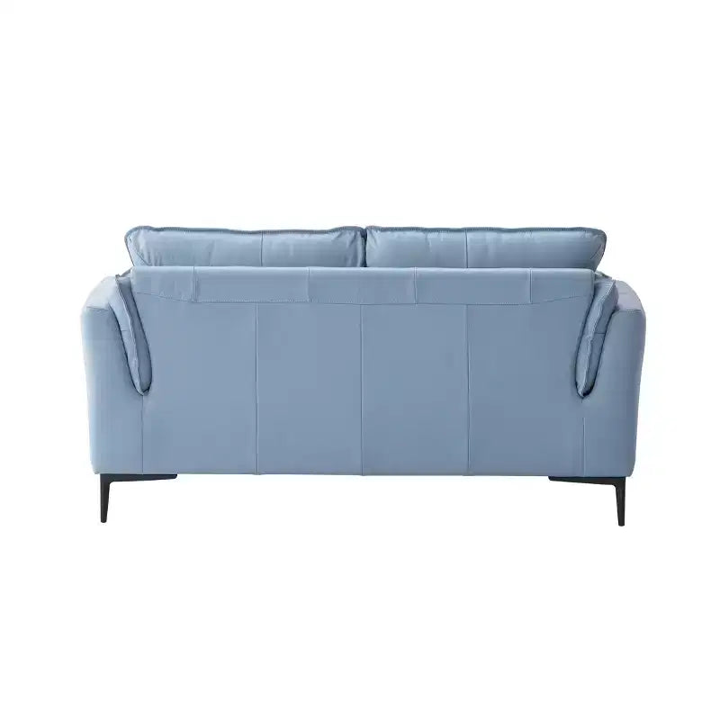 Canapé 68 po en cuir pleine fleur bleu clair avec pieds en métal et garniture cloutée