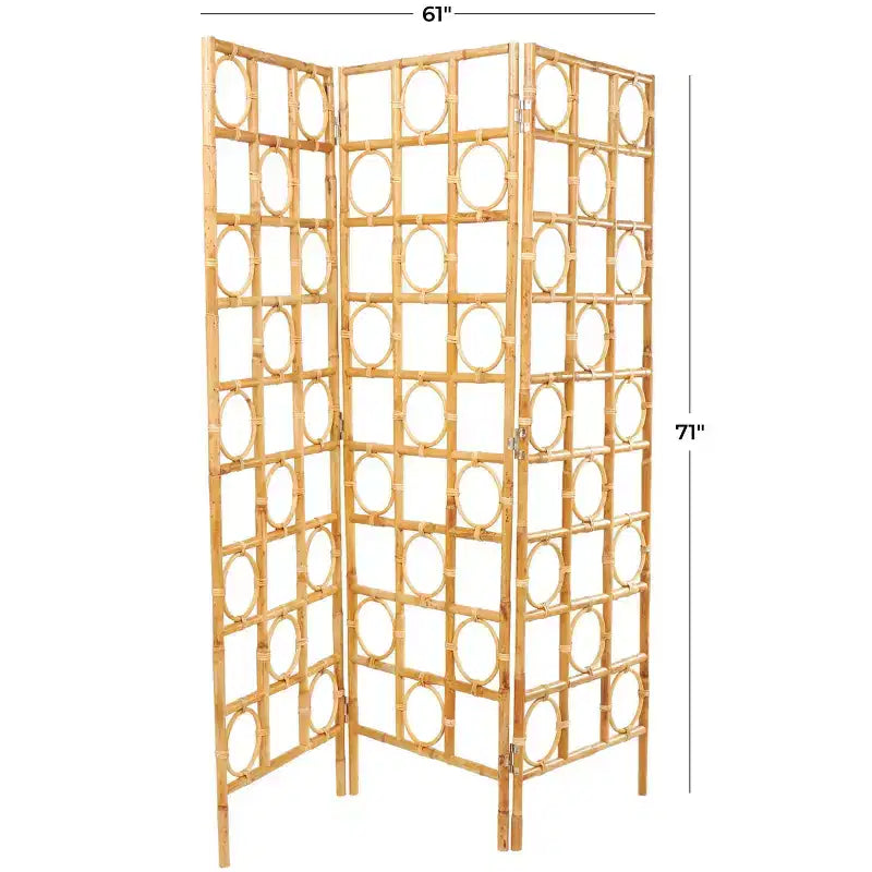 Paravent pliable à 3 panneaux tressé en rotin fait main - Marron