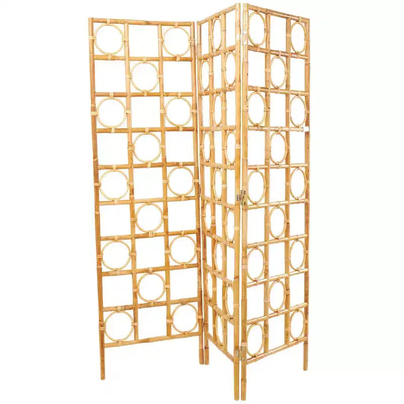 Paravent pliable à 3 panneaux tressé en rotin fait main - Marron