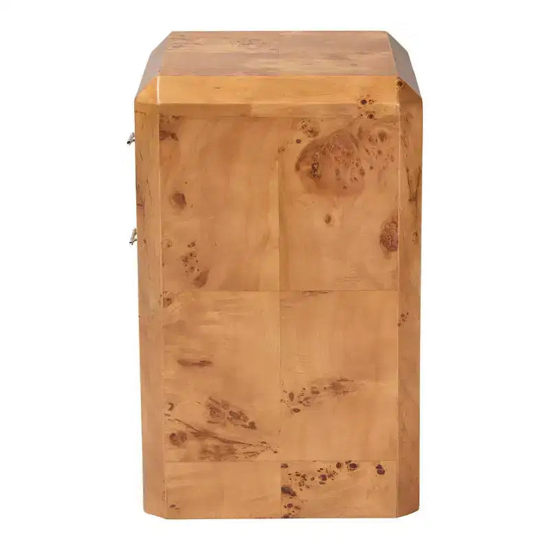 Table de chevet en loupe avec 2 tiroirs