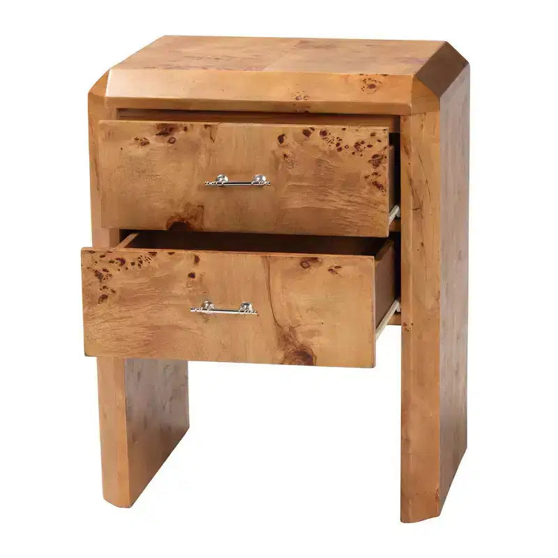Table de chevet en loupe avec 2 tiroirs