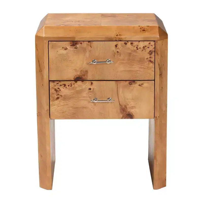 Table de chevet en loupe avec 2 tiroirs
