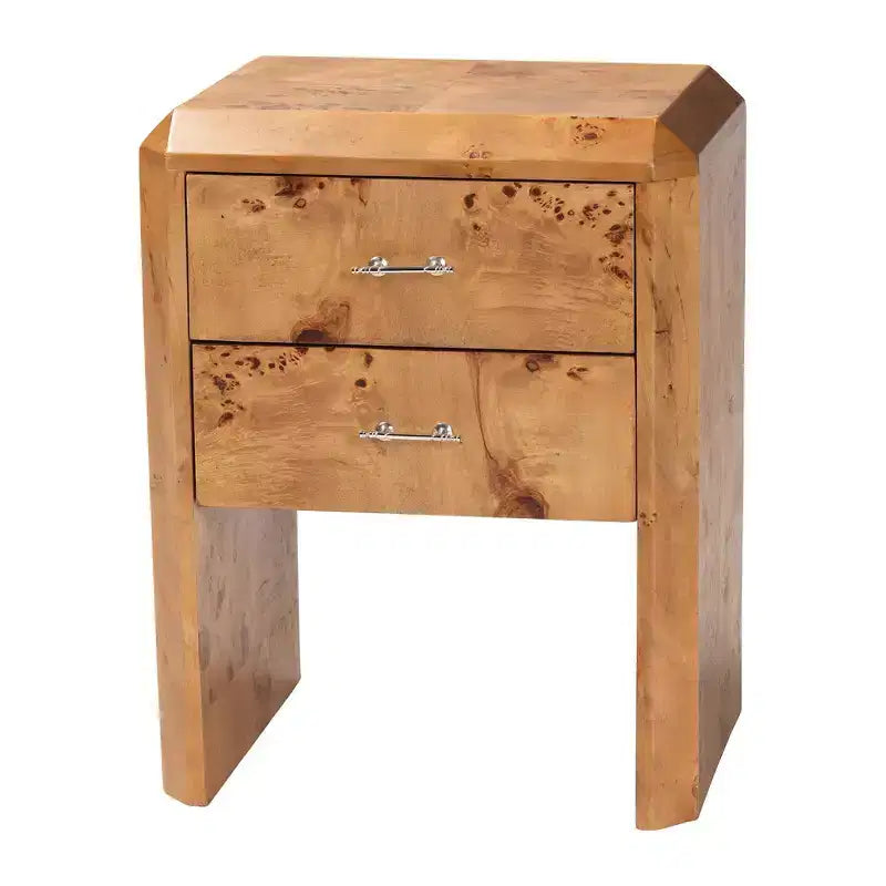 Table de chevet en loupe avec 2 tiroirs