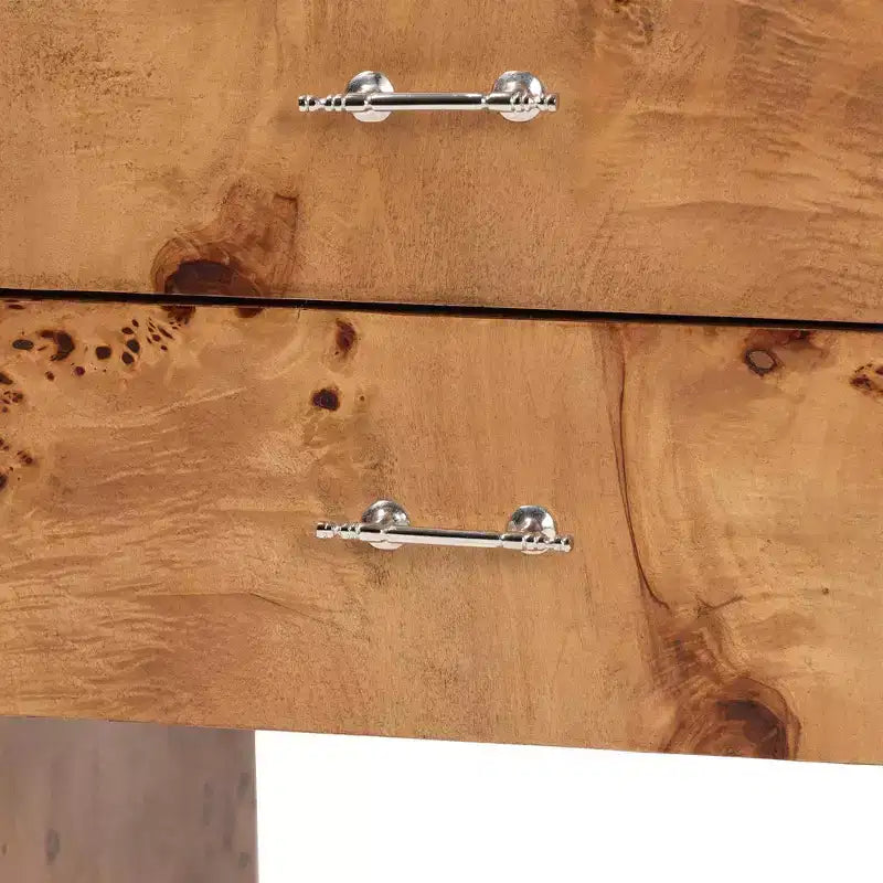 Table de chevet en loupe avec 2 tiroirs