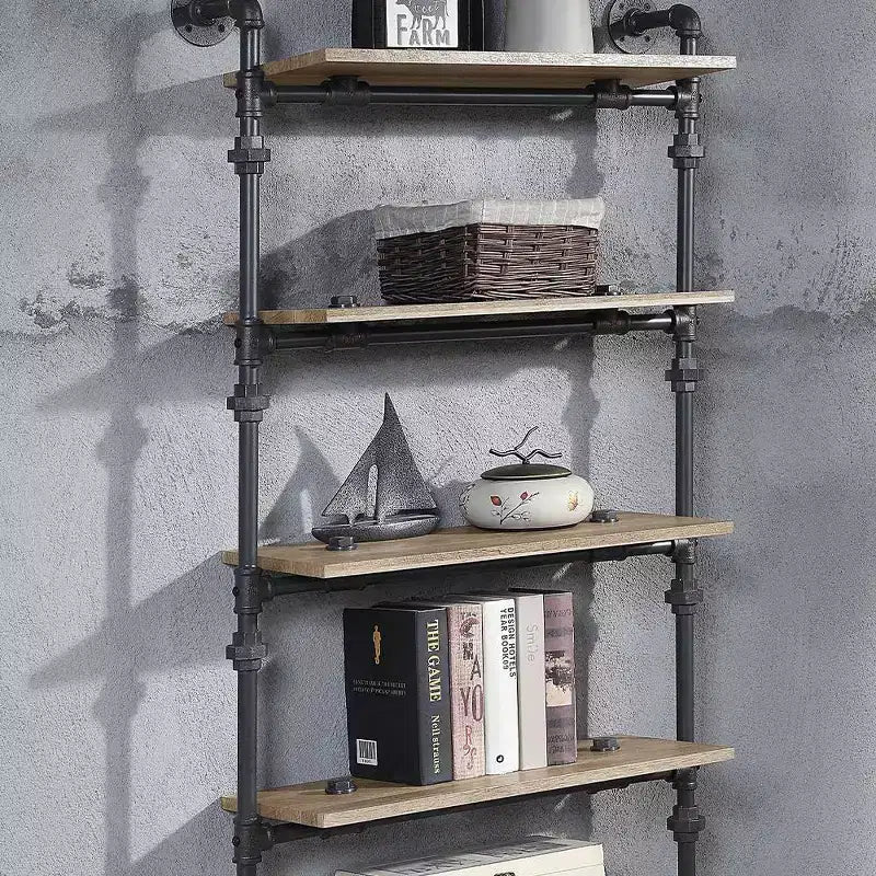 Étagère décorative 5 niveaux 150 cm – Fini chêne et noir sable