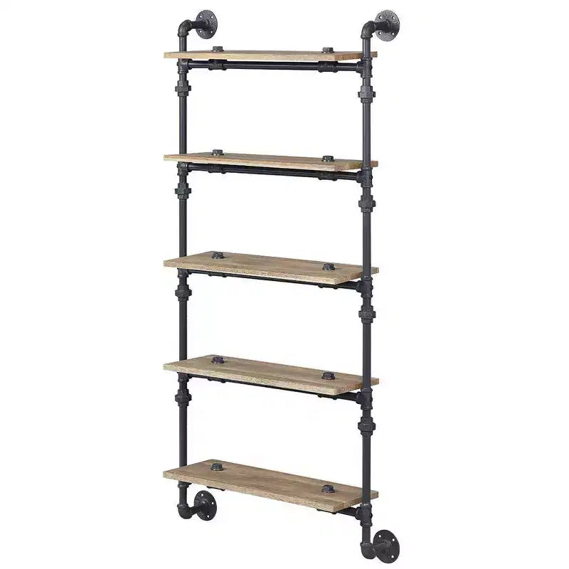 Étagère décorative 5 niveaux 150 cm – Fini chêne et noir sable