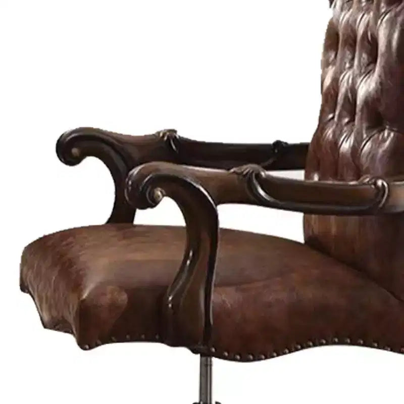 Fauteuil de direction 27" - Similicuir bicolore marron clair et chêne merisier