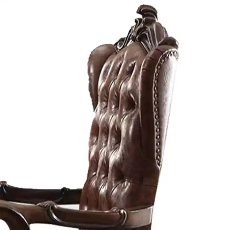 Fauteuil de direction 27" - Similicuir bicolore marron clair et chêne merisier