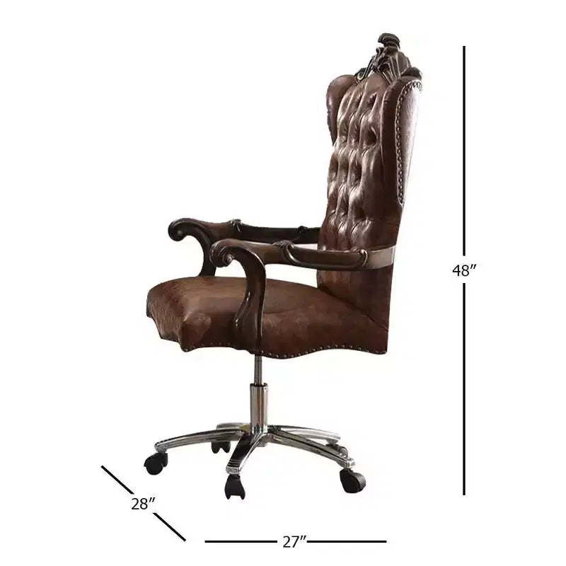Fauteuil de direction 27" - Similicuir bicolore marron clair et chêne merisier
