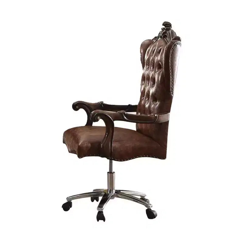 Fauteuil de direction 27" - Similicuir bicolore marron clair et chêne merisier