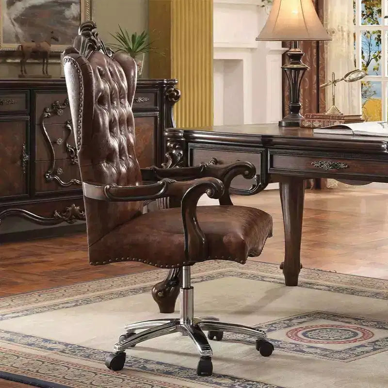 Fauteuil de direction 27" - Similicuir bicolore marron clair et chêne merisier