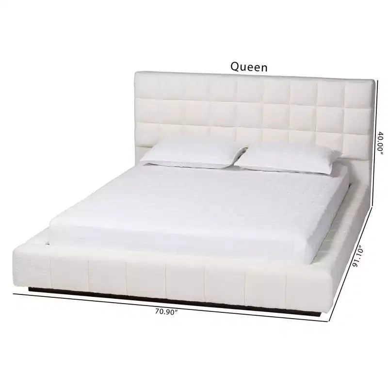 Lit plateforme Queen en tissu nounours - Blanc
