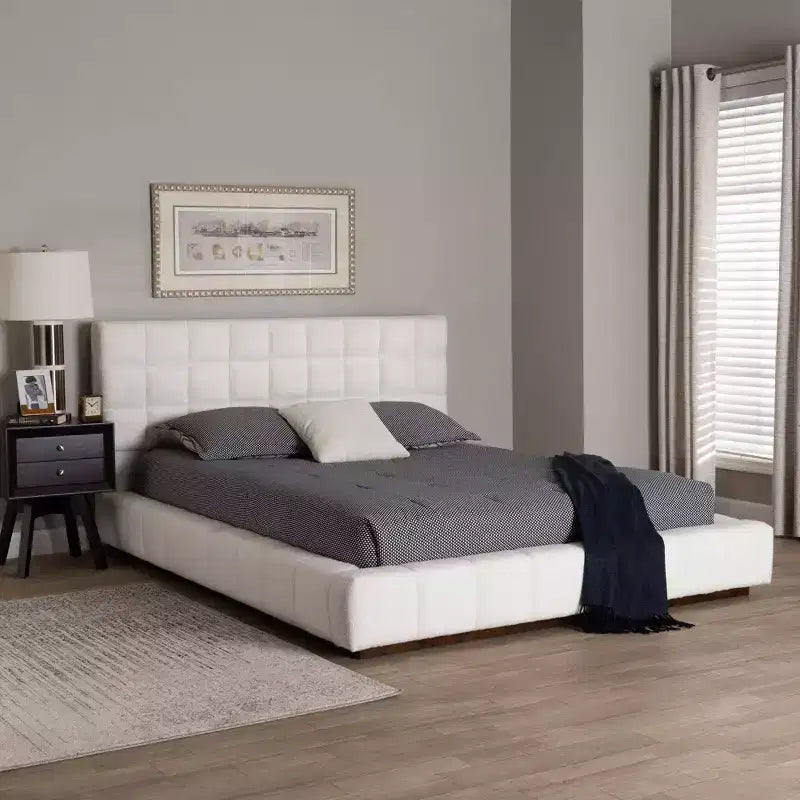 Lit plateforme Queen en tissu nounours - Blanc