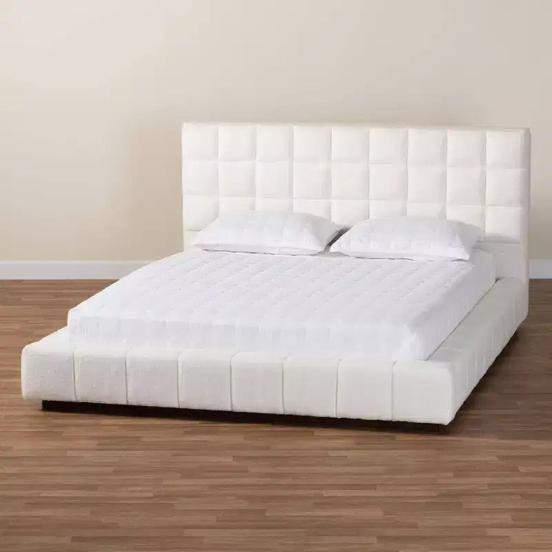 Lit plateforme Queen en tissu nounours - Blanc