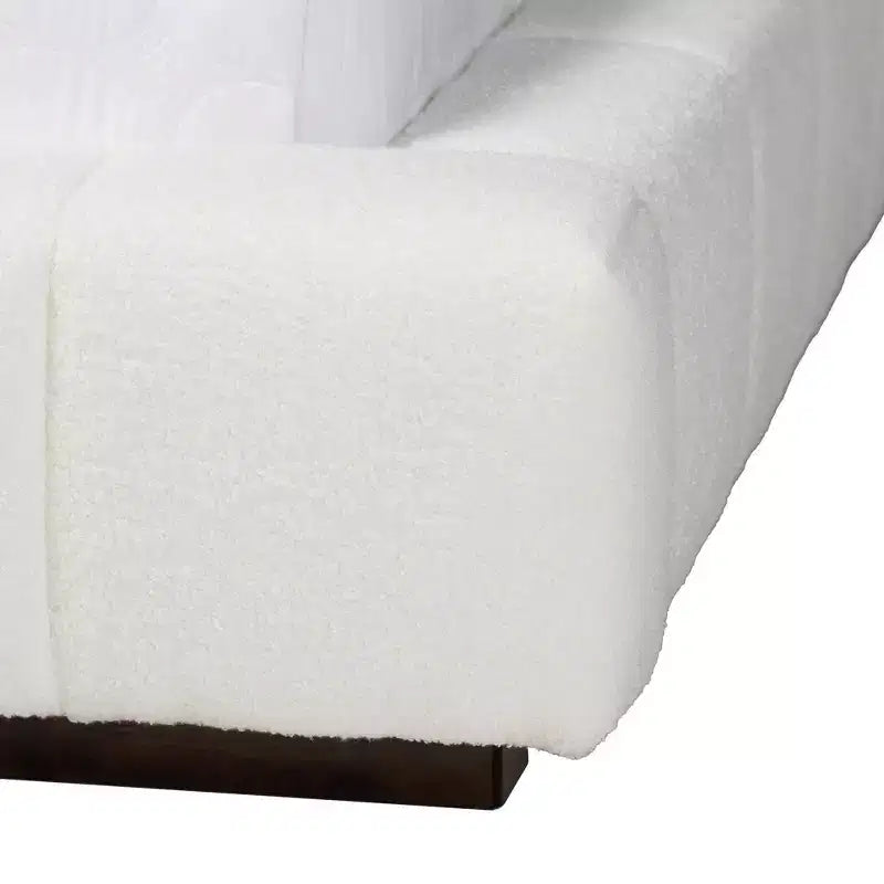 Lit plateforme Queen en tissu nounours - Blanc