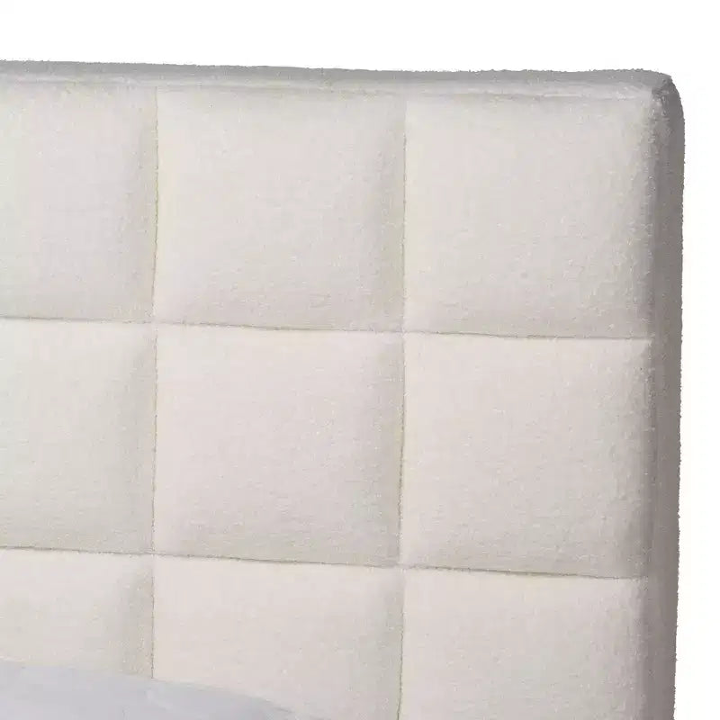 Lit plateforme Queen en tissu nounours - Blanc