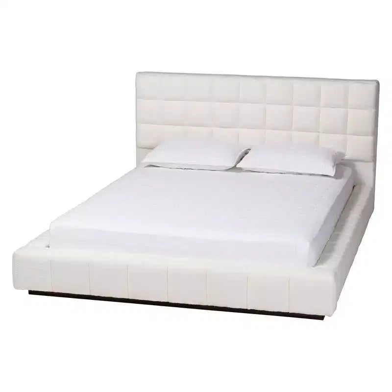Lit plateforme Queen en tissu nounours - Blanc
