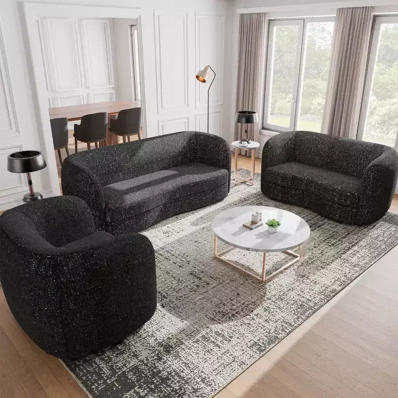 Causeuse incurvée en tissu bouclé bohème de 162 cm avec coussins à ressorts ensachés