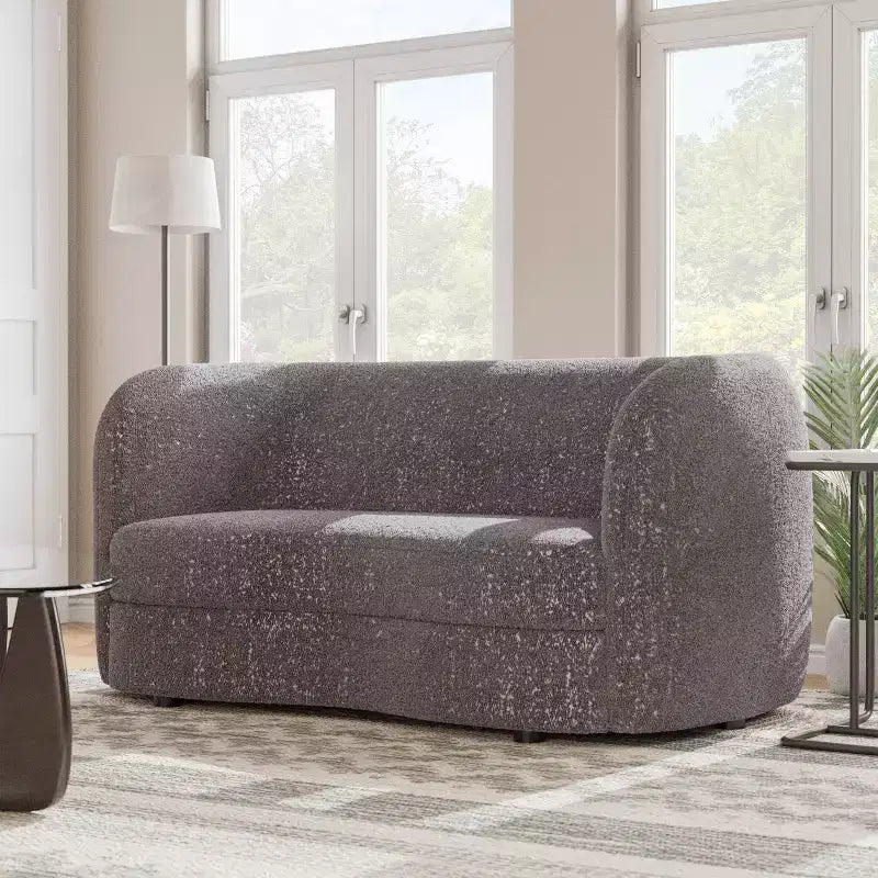 Causeuse incurvée en tissu bouclé bohème de 162 cm avec coussins à ressorts ensachés
