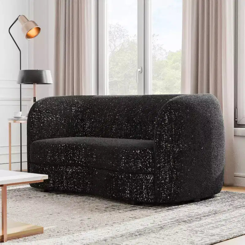 Causeuse incurvée en tissu bouclé bohème de 162 cm avec coussins à ressorts ensachés