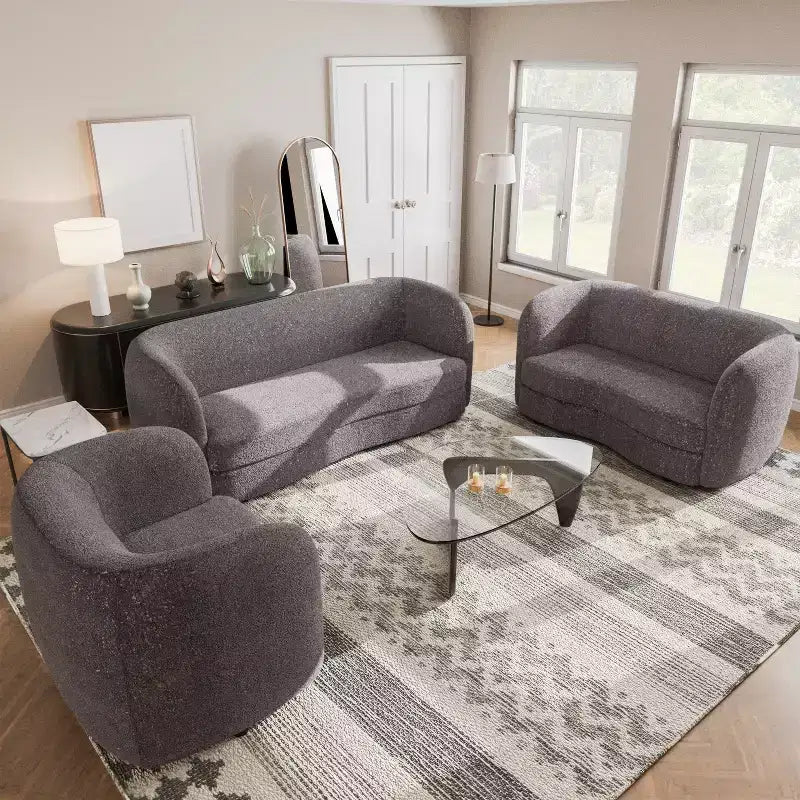 Causeuse incurvée en tissu bouclé bohème de 162 cm avec coussins à ressorts ensachés