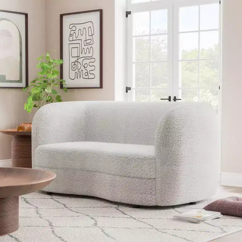 Causeuse incurvée en tissu bouclé bohème de 162 cm avec coussins à ressorts ensachés
