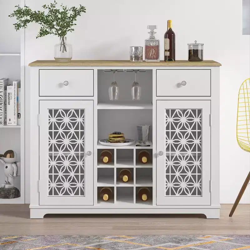 Meuble bar de 119 cm avec portes vitrées et motif sérigraphié