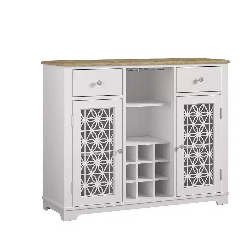 Meuble bar de 119 cm avec portes vitrées et motif sérigraphié