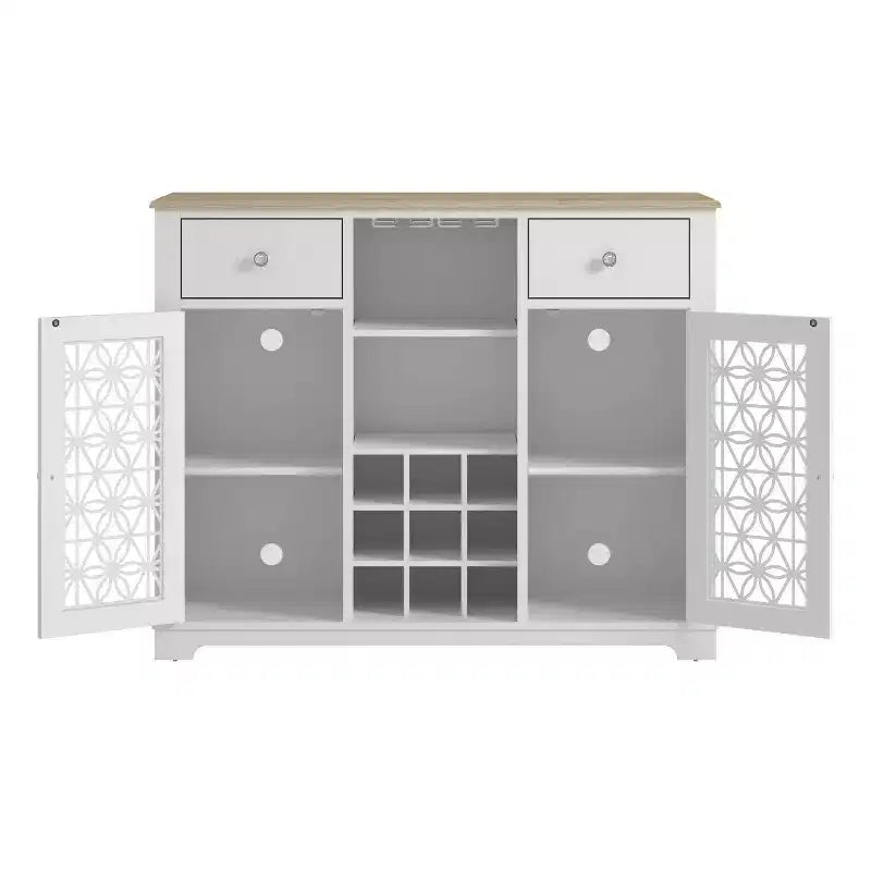 Meuble bar de 119 cm avec portes vitrées et motif sérigraphié