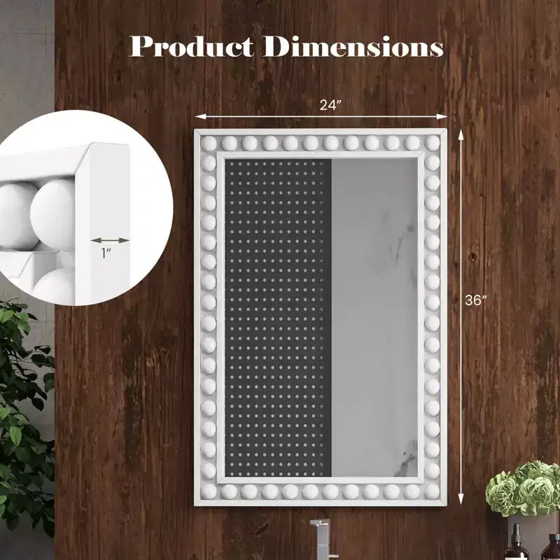 Miroir mural décoratif rustique de 61 x 91 cm avec cadre en bois perlé - Marron/Blanc