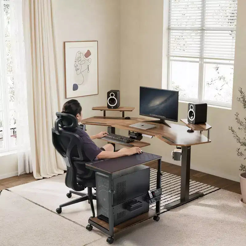 Chariot d'unité centrale mobile réglable en hauteur avec tapis de souris