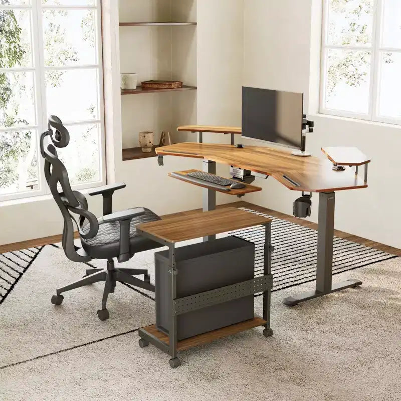 Chariot d'unité centrale mobile réglable en hauteur avec tapis de souris