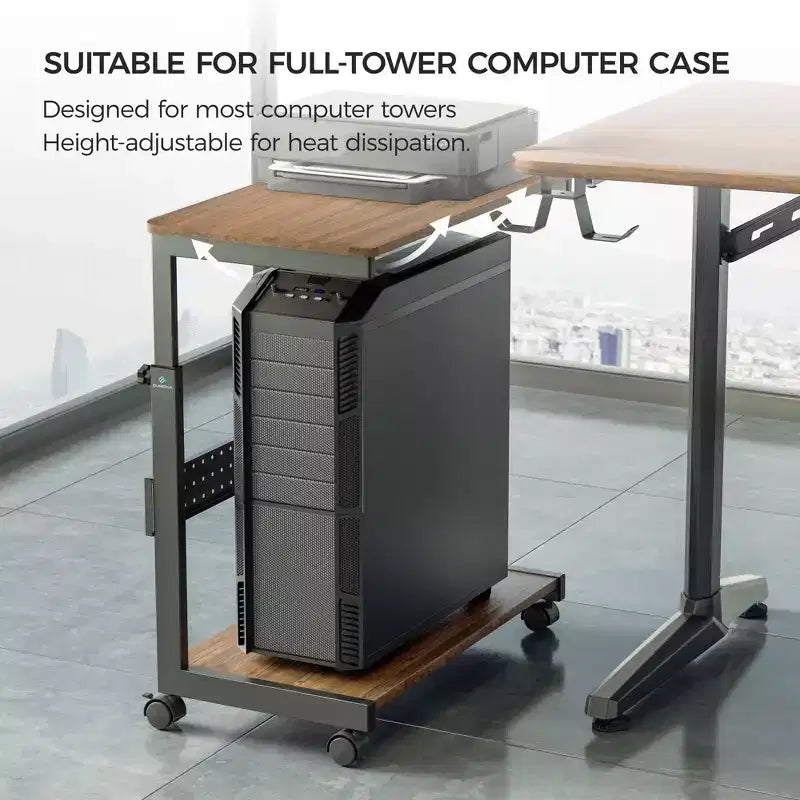 Chariot d'unité centrale mobile réglable en hauteur avec tapis de souris