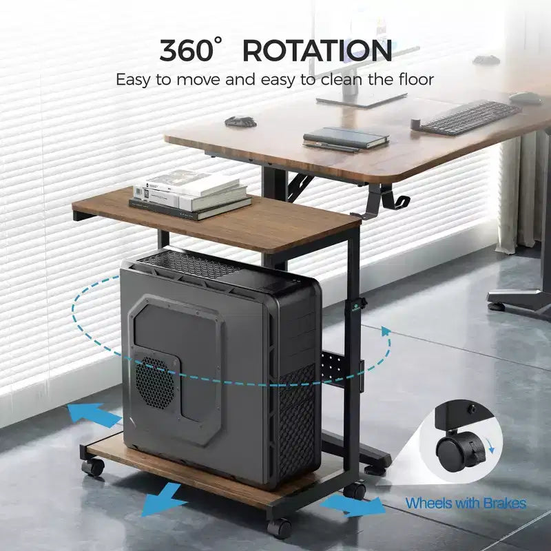 Chariot d'unité centrale mobile réglable en hauteur avec tapis de souris