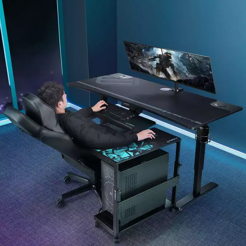 Chariot d'unité centrale mobile réglable en hauteur avec tapis de souris