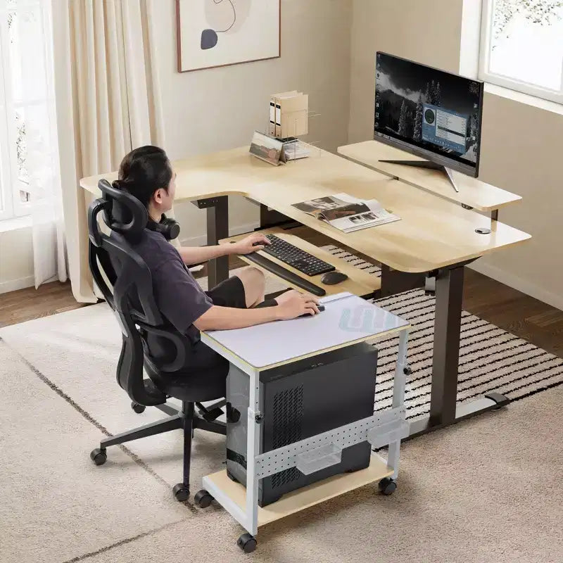 Chariot d'unité centrale mobile réglable en hauteur avec tapis de souris