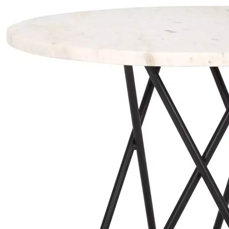 Table d'appoint ronde en marbre - Marbre blanc/Pieds épingle noirs