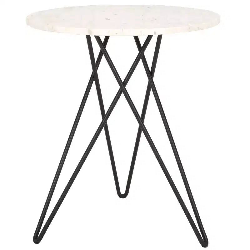 Table d'appoint ronde en marbre - Marbre blanc/Pieds épingle noirs