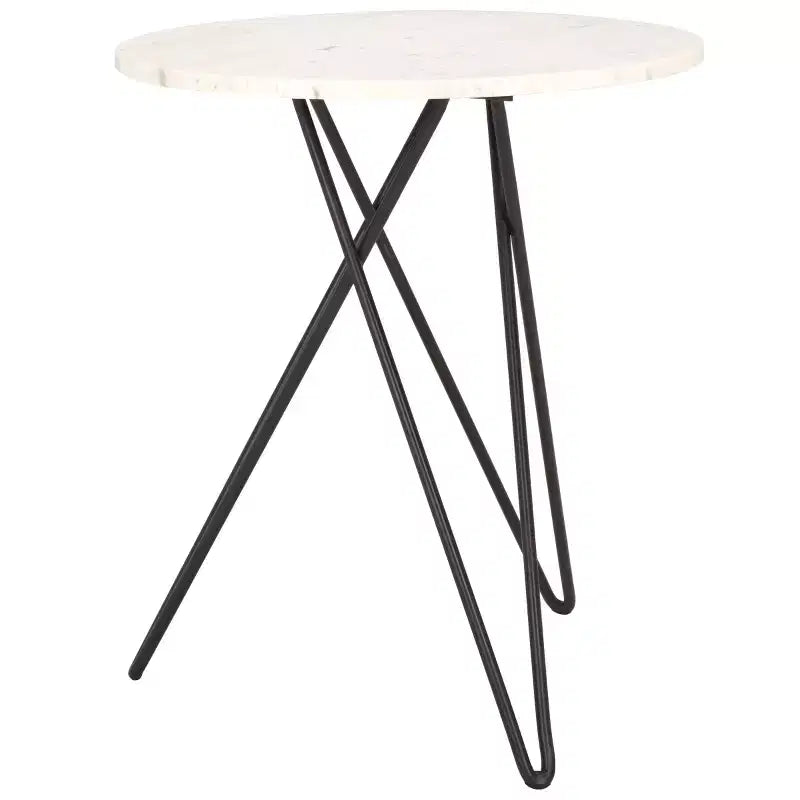 Table d'appoint ronde en marbre - Marbre blanc/Pieds épingle noirs
