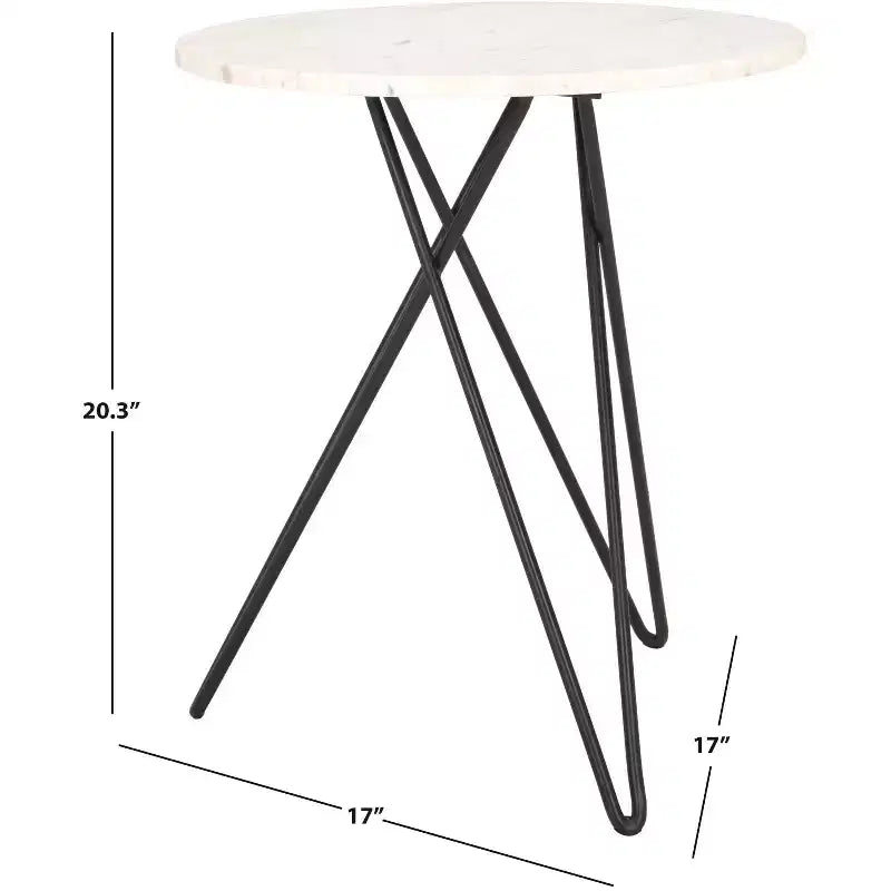 Table d'appoint ronde en marbre - Marbre blanc/Pieds épingle noirs