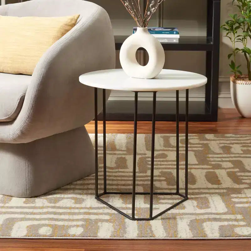 Table d'appoint ronde - Marbre blanc/Noir | Base ouverte triangulaire