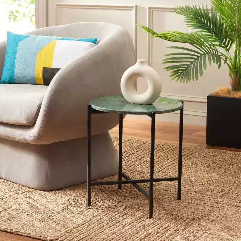 Table d'appoint ronde - Marbre vert/Noir | Piètement à structure ouverte